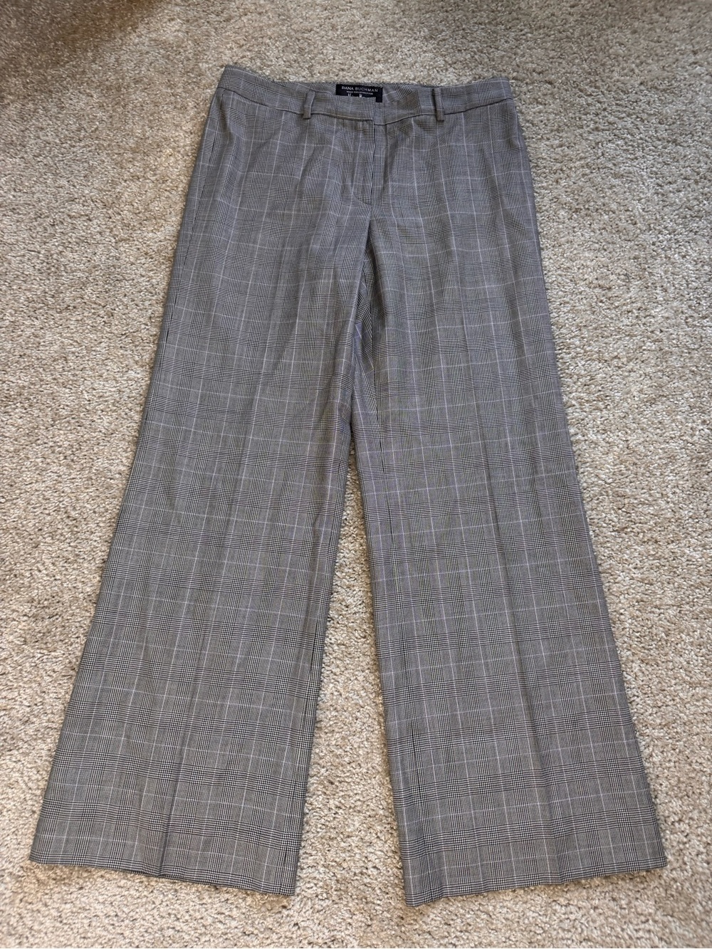 Dana Buchman for Neiman Marcus Black/ White Plaid Wide-Leg Trousers